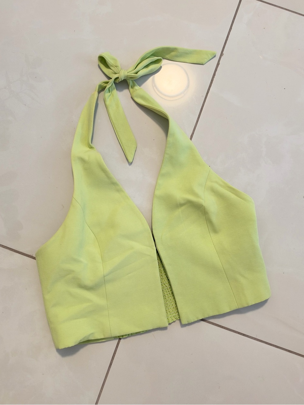 ZARA | Lime Green Halter Tie-Back Crop Top